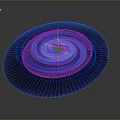 Blue Spiral Vortex Structure With Red Central Sphere And Circular Blue Rings
