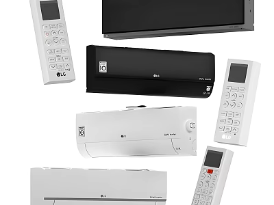 Various Air Conditioner Fans with Remote Controls and Different Design Features 3d model