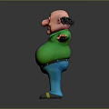 Chubby Elderly Man in Green Shirt Purple Tie Blue Pants with Arms Outstretched