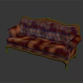 Classic Red Tufted Three-Seater Sofa With Carved Wooden Frame And Curved Arms