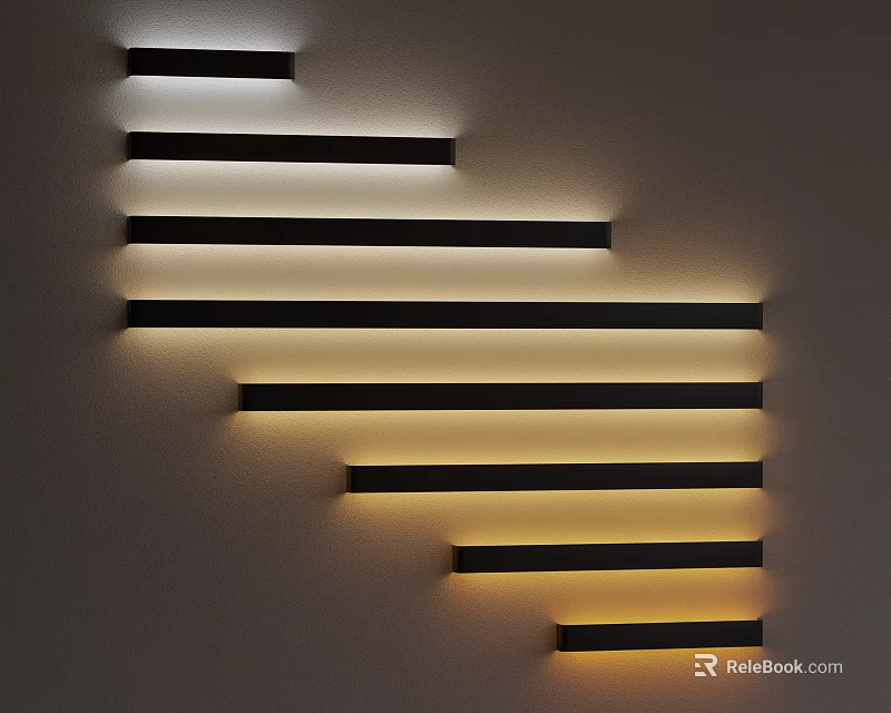 Modern Long Strip Wall Lights With Layered Arrangement And Warm Lighting Effect 3d model 