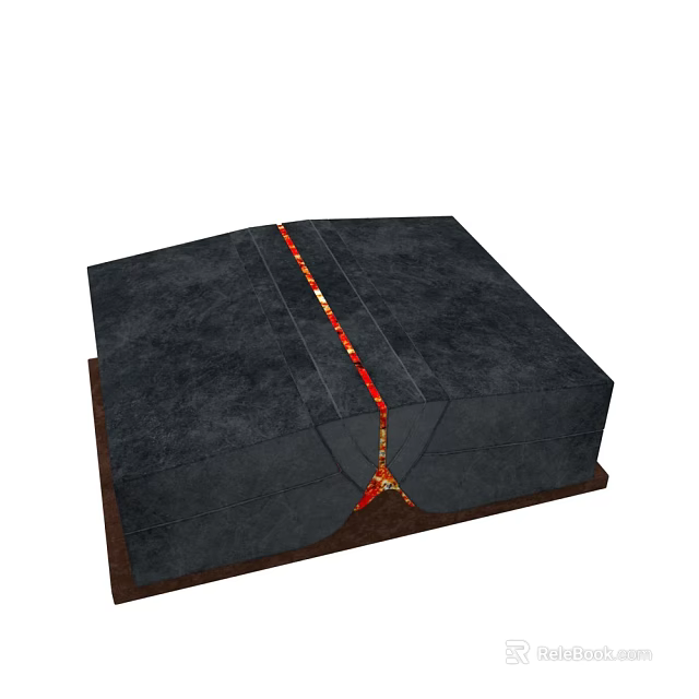 3D Terrain Model With Black Surface And Red Fault Line On Brown Base 3d model 