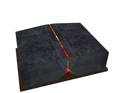 3D Terrain Model With Black Surface And Red Fault Line On Brown Base 3d model