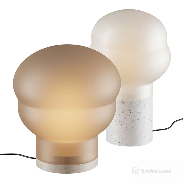 Two Modern Glowing Table Lamps With Beige And White Frosted Glass Shades And Concrete Bases 3d model 