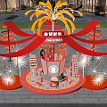 Chinese New Year Check in Desk Setup with Lion Dance Lanterns Fireworks and Ancient Buildings