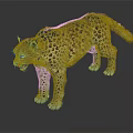 Leopard With Spotted Fur Standing On Dark Surface Showing Open Mouth And Reflection 3d model