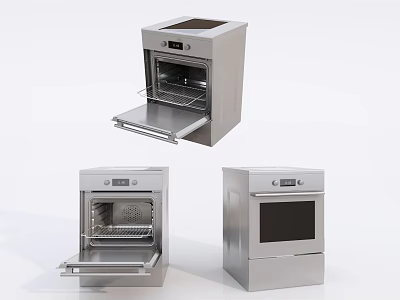 Stainless Steel Kitchen Oven Appliance Featuring Modern Design With Open And Closed Door 3d model