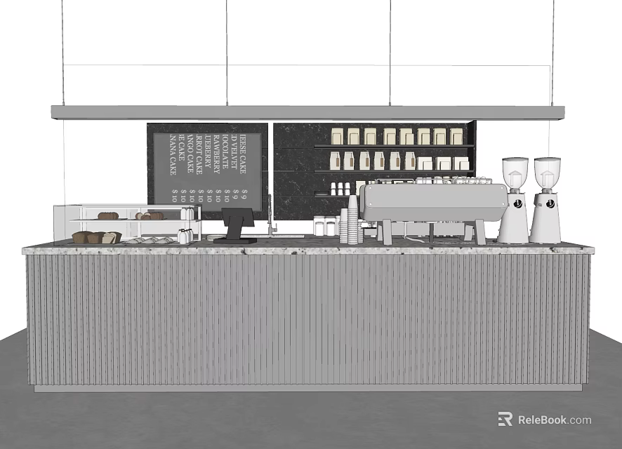 Modern Reception Counter With Coffee Machine And Bean Display Shelves 3d model