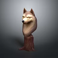 Realistic Wolf Head Sculpture Displayed On Tree Stump Base