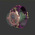 Stylish Watch With Black Leather Strap And Metal Dial Mechanical Design Gold Accents Red Details
