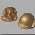 Two Golden Helmets With Woven And Smooth Surfaces For Warrior Character 3d model