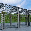 Outdoor Metal Pergola with Arch Structure Green Trees and Blue Sky