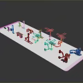 Different Types Of Equipment 3D Models Placed On White Platform With Dark Background