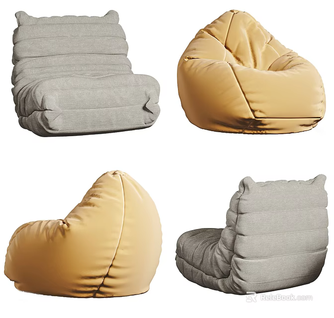 Cozy Gray and Yellow Bean Bag Chairs with Various Comfortable Styles for Home 3d model 