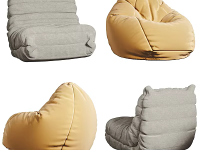Cozy Gray and Yellow Bean Bag Chairs with Various Comfortable Styles for Home 3d model