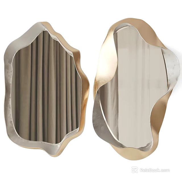 Irregular Shape Modern Wall Mirrors with Gold and Silver Frames for Contemporary Home 3d model