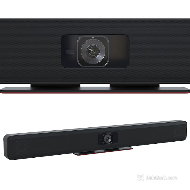 Black Soundbar Audio System With Built In Camera And Red Accent For Home Theater Use 3d model 