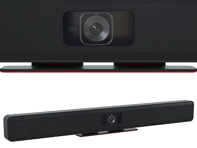 Black Soundbar Audio System With Built In Camera And Red Accent For Home Theater Use 3d model