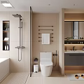 Modern Bathroom Interior Design With Bathtub Shower Toilet Vanity Mirror And Towel Rack