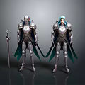 Two Armored Characters In Silver Armor With Green Capes And Sword