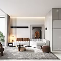 Modern Living Room Interior Design With Gray Sofa Glass Coffee Table And Side Table