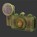 Handcrafted Wooden Digital Camera With Round Lens Grill Component And Atomic Symbols Design