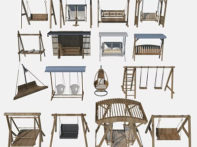 Outdoor Wooden Playground Equipment with Various Swing Styles and Kids Play Structures 3d model