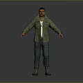 3D Human Male Character Model Wearing Green Jacket Standing With Arms Extended