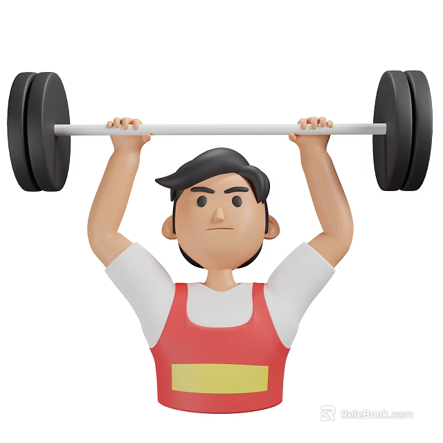 A Man Lifting Barbell Overhead Wearing Red Vest And White T-Shirt 3d model 