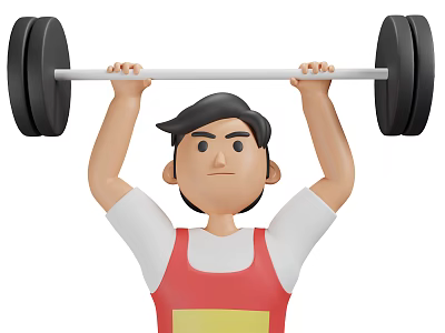 A Man Lifting Barbell Overhead Wearing Red Vest And White T-Shirt 3d model