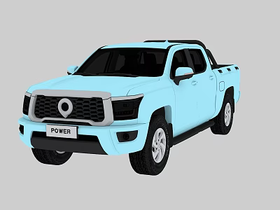 Light Blue Pickup Truck With POWER Badge Double Cab Modern Front Grille 3d model
