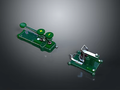 Green Mechanical Equipment With Control Knobs And Metal Components On Base Plates 3d model