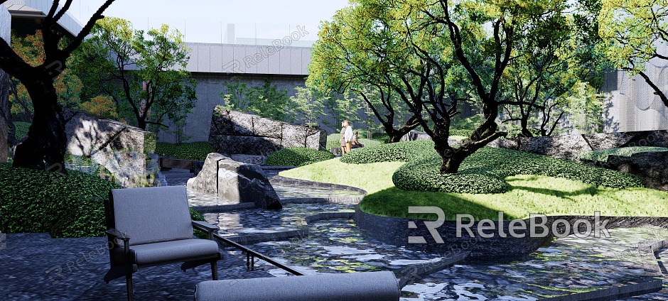 Modern Courtyard Natural Sinking Courtyard Landscape Stone Landscape Waterscape model