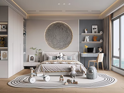 Modern Kids Bedroom Interior With Moon Wall Decor And Toys 3d model