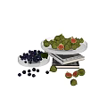 Elegant Decorative Ornament Set With Clear Glass Trays Figs Grapes And Stacked Books
