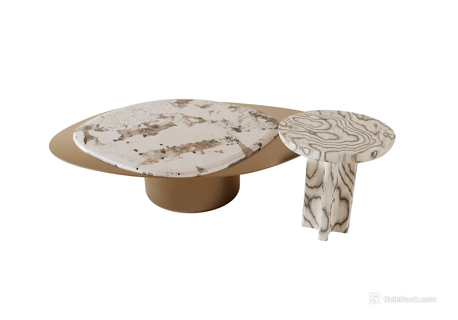 Modern Two Piece Coffee Table Set With Patterned Tabletop And Brown Base 3d model