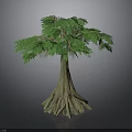 Realistic 3D Tree Model With Lush Green Leaves Thick Trunk And Aerial Roots