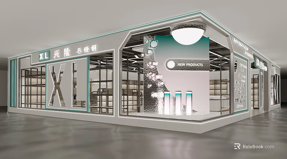 Modern XI Store Interior Showcase With New Products And Glass Display Windows 3d model 