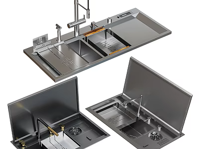 Modern Stainless Steel Kitchen Sink With Faucet Drainboard And Integrated Design 3d model