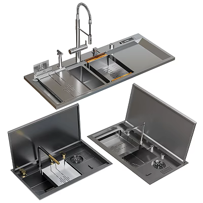 Modern Stainless Steel Kitchen Sink With Faucet Drainboard And Integrated Design 3d model