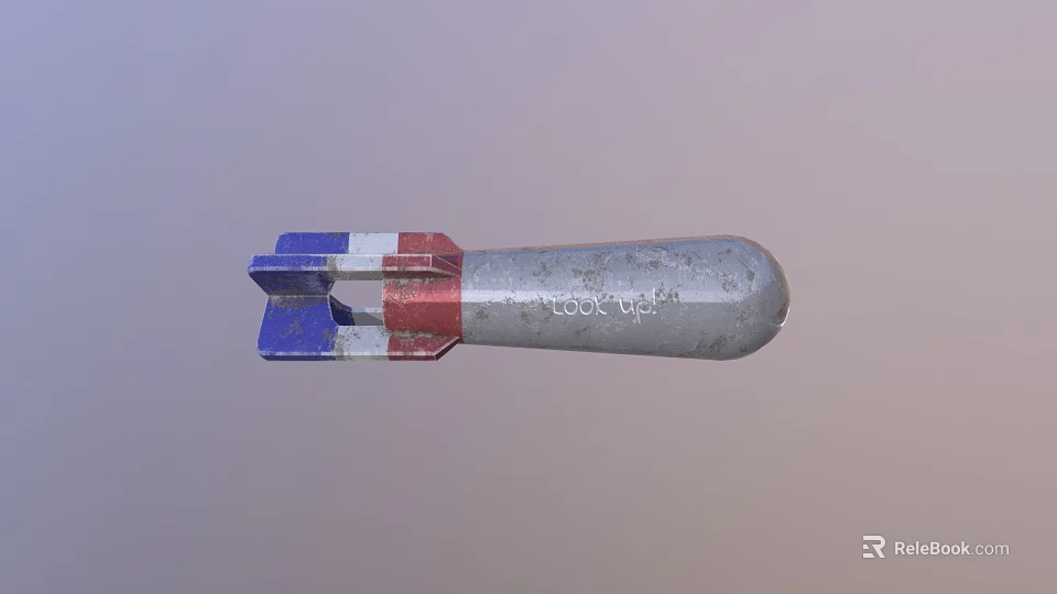 Silver Bomb With Blue Red White Tail Fins And Mock Up Text 3d model 