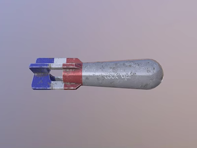 Silver Bomb With Blue Red White Tail Fins And Mock Up Text 3d model