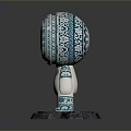 Decorative Blue And White Ceramic Doll With Traditional Pattern On Black Base