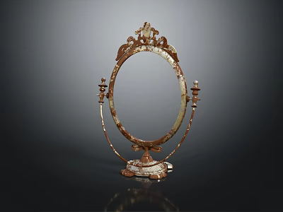 Vintage Style Oval Mirror Furniture With Decorative Frame And Carved Base 3d model