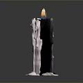 Burning Black And White Candle With Dripping Wax And Blue Yellow Flame