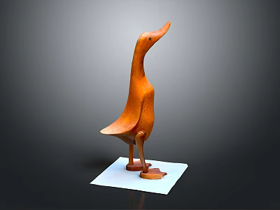 Wooden Duck Sculpture Carving With Standing Pose And White Base 3d model