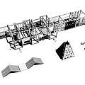 Wooden Playground Equipment With Climbing Structures Slide And Benches On Grass