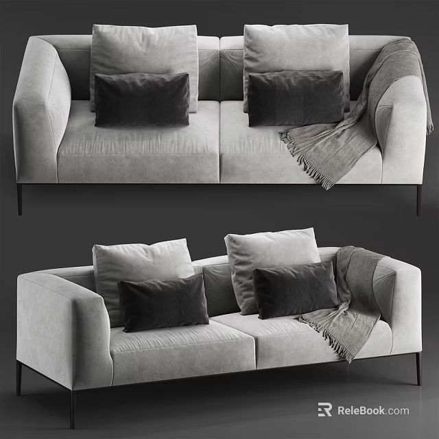 Modern Two Seater Sofa With Plush Pillows And Stylish Throw Blanket 3d model