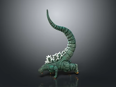 Green Dinosaur Model with Long Tail White Spiky Back Protrusions and Shiny Texture 3d model