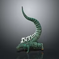 Green Dinosaur Model with Long Tail White Spiky Back Protrusions and Shiny Texture